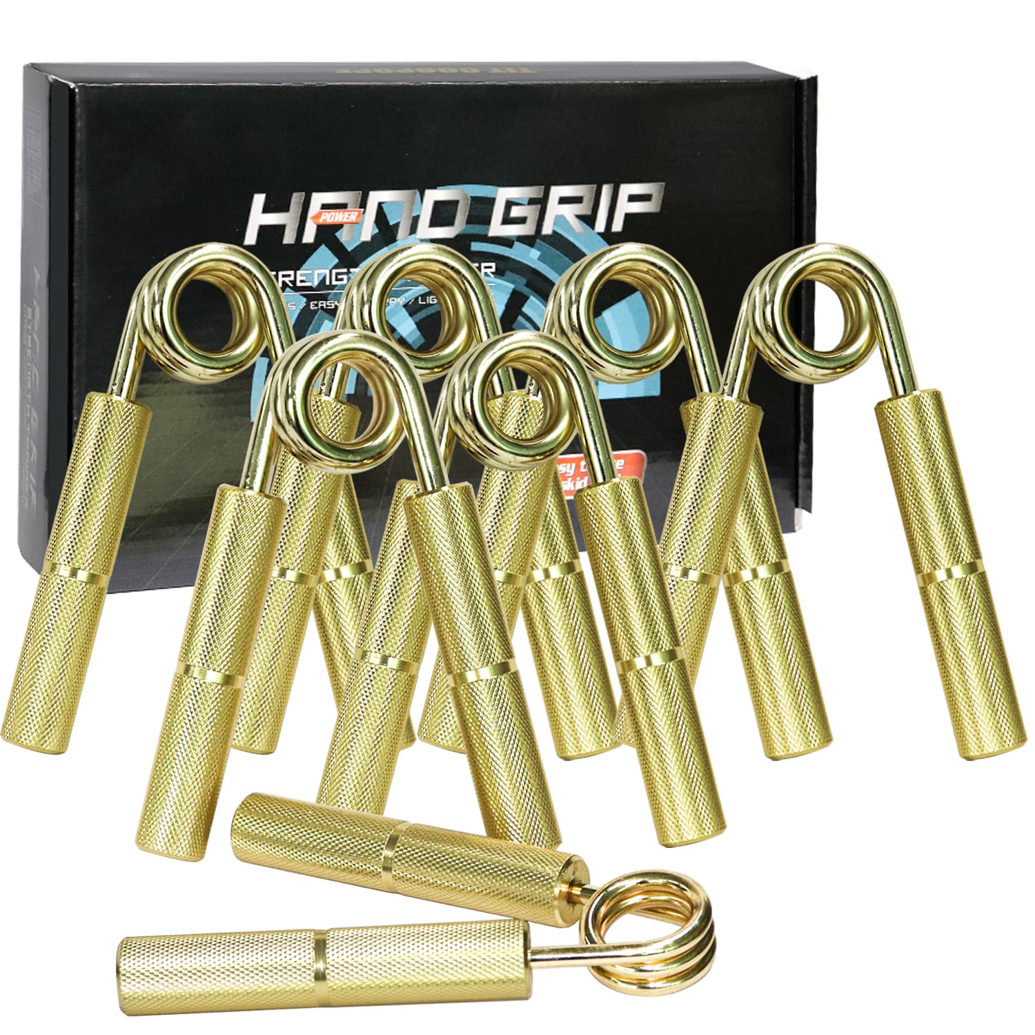 Adomove 7Pack 50-350LB Gold Metal Heavy Hand Gripper Set - No Slip Adomove 7Pack 50-350LB Gold Metal Heavy Hand Gripper Set - No Slip